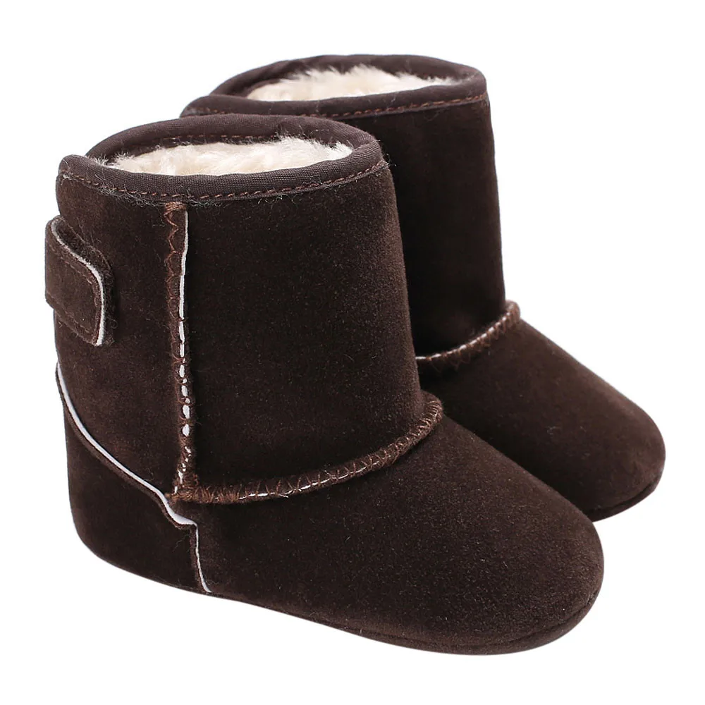 Зимние детские ботинки модные теплые ботинки для маленьких девочек и мальчиков ботильоны из флока и плюша для мальчиков детская обувь - Цвет: Coffee