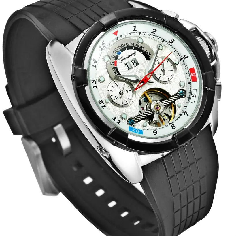 FORSINING роскошные классические часы от топ бренда Tourbillon античные мужские резиновые