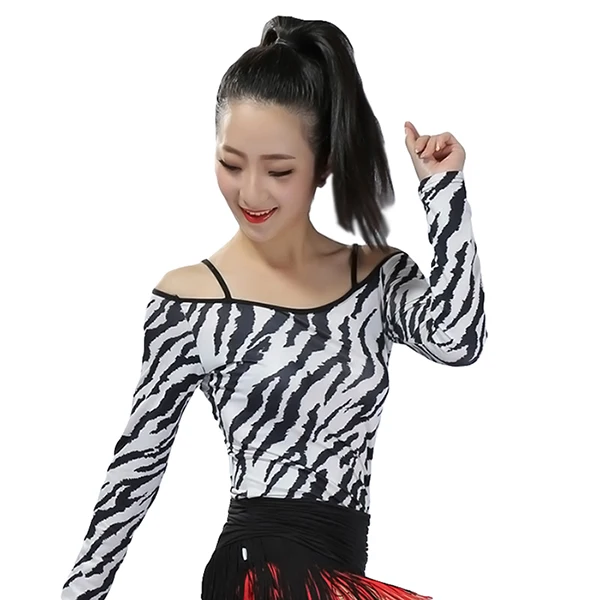 1 шт., новейшая одежда для латинских танцев, топ для занятий танцами, современный национальный стандарт, одежда для занятий танцами, длинный короткий рукав - Цвет: zebra pattern 2