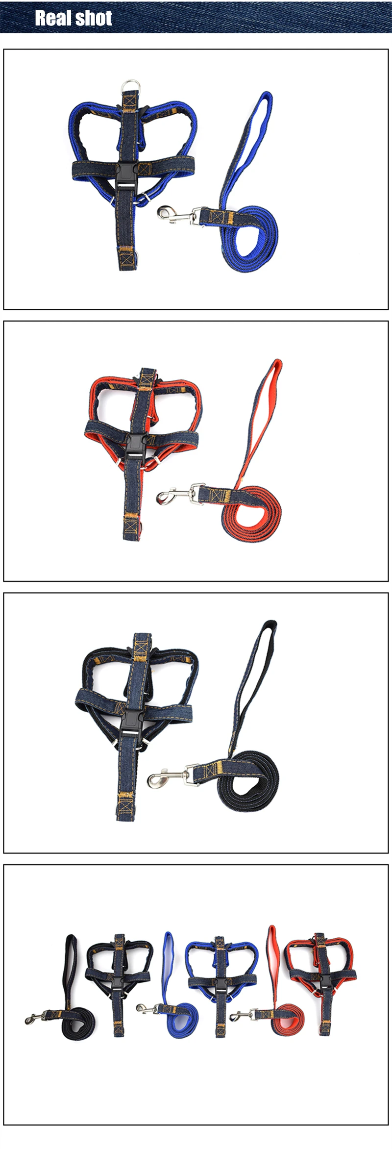 Fengpei Leash For Dogs Mascotas Cachorro Jean Denim Leash Harness Adjustable Chest Formula Leashes Vest Puppy Cat Collar Pets 3 Color 9