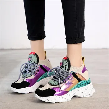 

2019 new gneuine leather women platform sneakers high quality fashion shoes women spring trend Mixed colors white female shoes