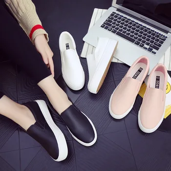 

Women Sneakers Leather Spring Summer Solid Color Lady Casual Shoes Slip on Loafers Waterproof All Match Must Have Basic 35-40
