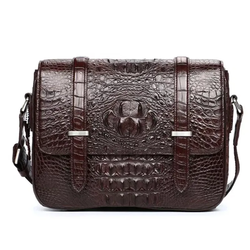 

CHIC Designer Genuine Crocodile Skin Men's Satchels Flap Purse Single Shoulder Bag Exotic Alligator Leather Male Messenger Bag
