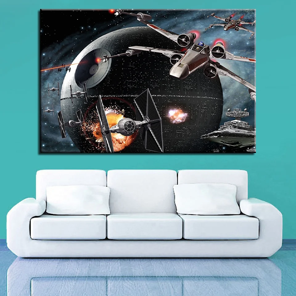 HD Печать на холсте настенные художественные картины Домашний декор 1 шт. X-Wing Звездные войны картины Звезда смерти фильм постер с самолетом рамки