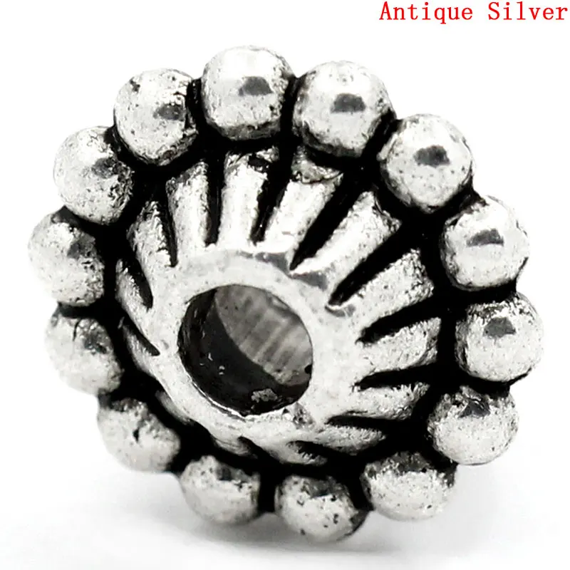 DoreenBeads Zinc Alloy Spacer Beads Round Antique Silver Color Dot