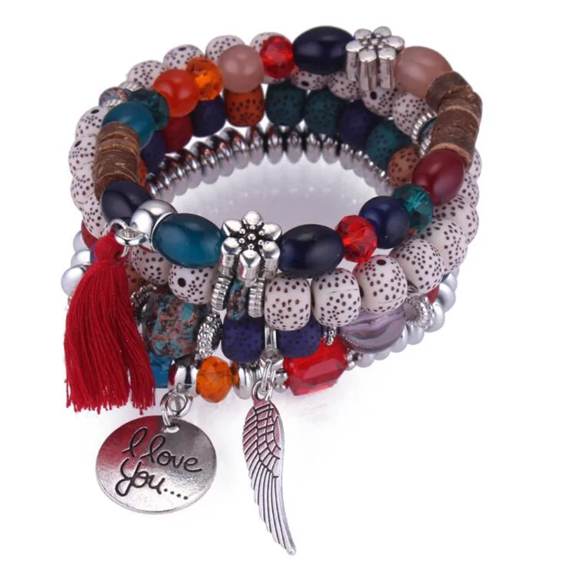 DIEZI, богемные браслеты с кристаллами и бусинами для женщин, женский браслет с кисточкой из натурального камня, браслет с подвесками, подарок, pulseira feminina