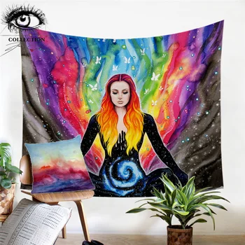 Meditation by Pixie Cold Art Tapestry Colorful Wall Carpet Watercolor Yoga Wall Hanging Relax Zen Girl Bedroom tapiz 150x200cm 1