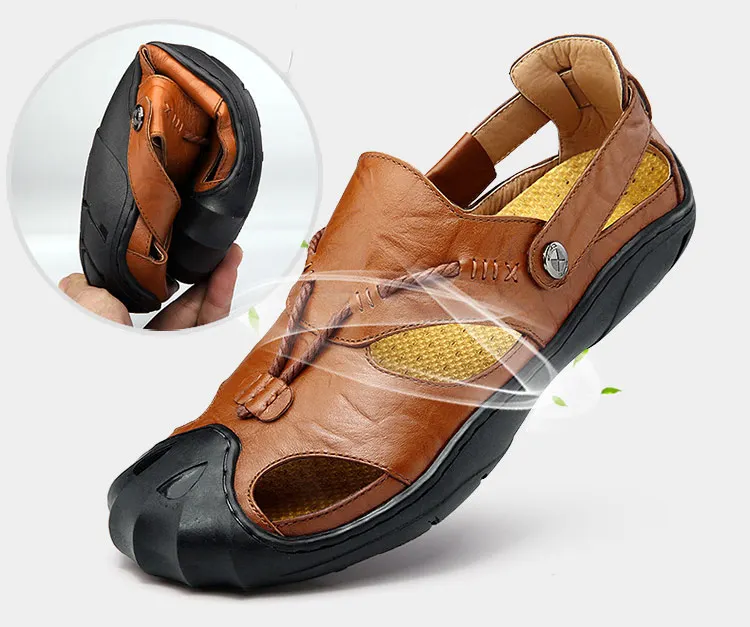 Мужские сандалии летние повседневные дышащие мужские тапочки натуральная кожа обувь мужские слипоны пляжные мужские сандалии sapato masculino