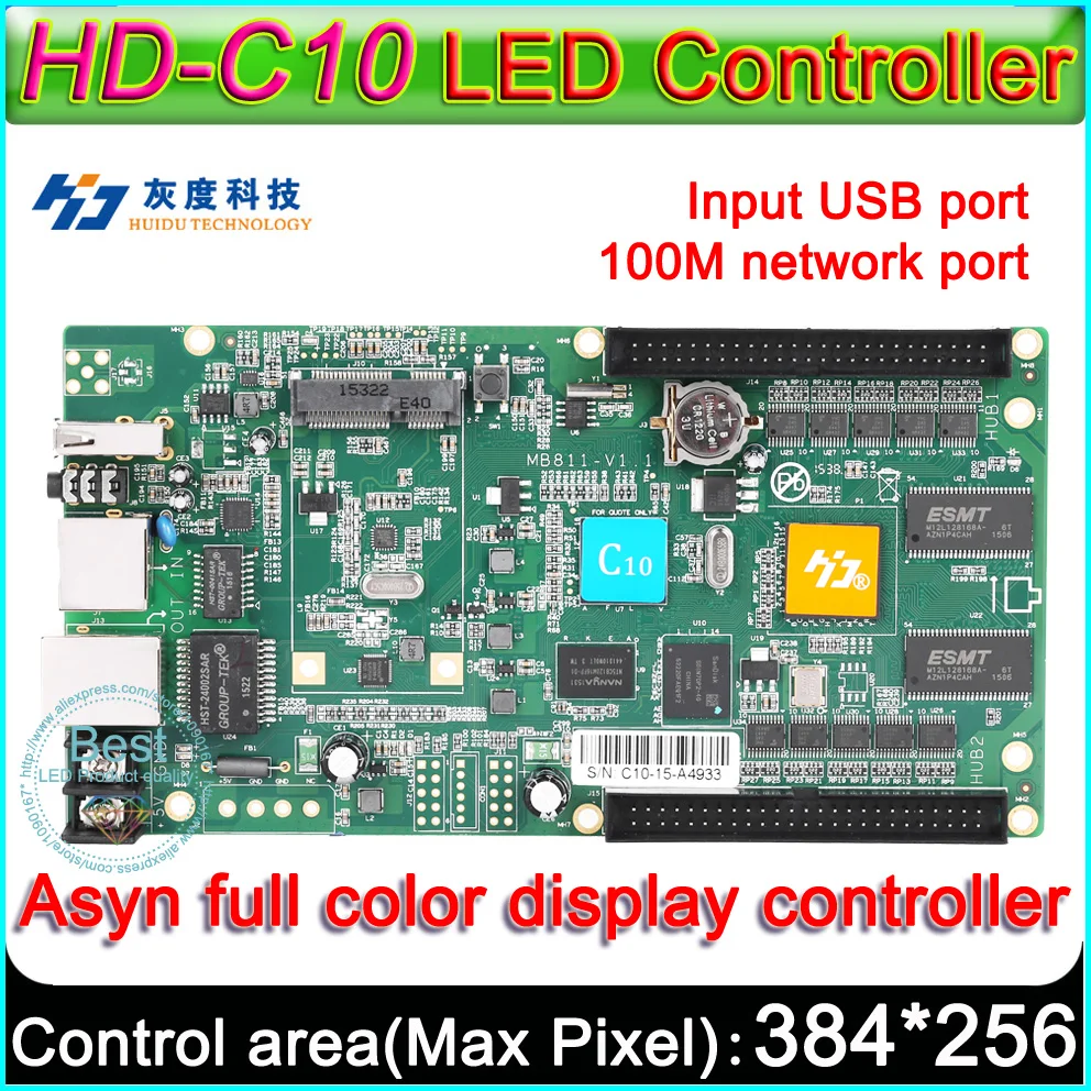 

HD-C10 Full color Asyn LED display control card, P3 P4 P5 P6 P8 P10 LED display controller, 384x320 Pixel, On board Flash 4GB