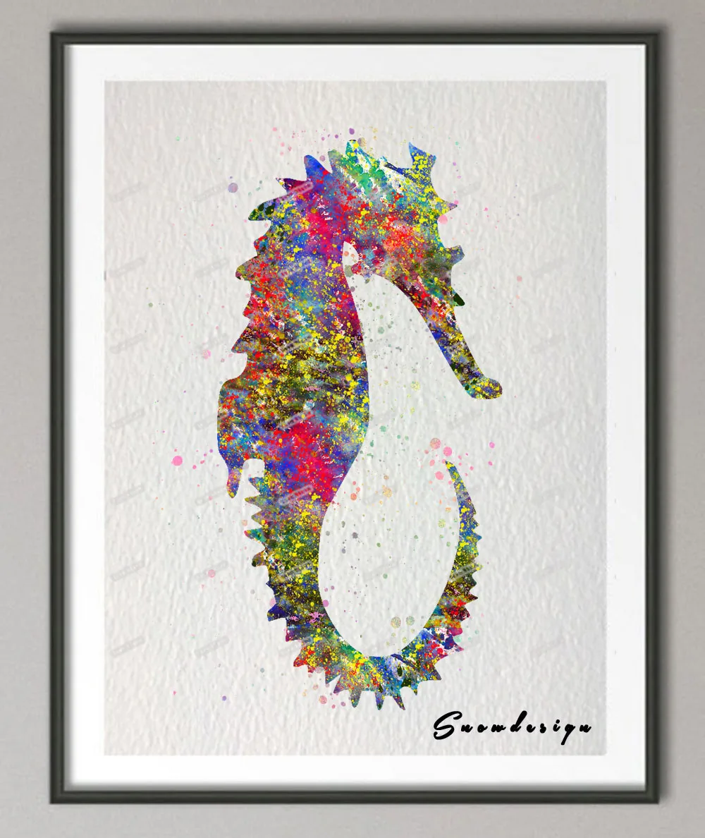 Original Seahorse Watercolor wall art canvas painting poster prints