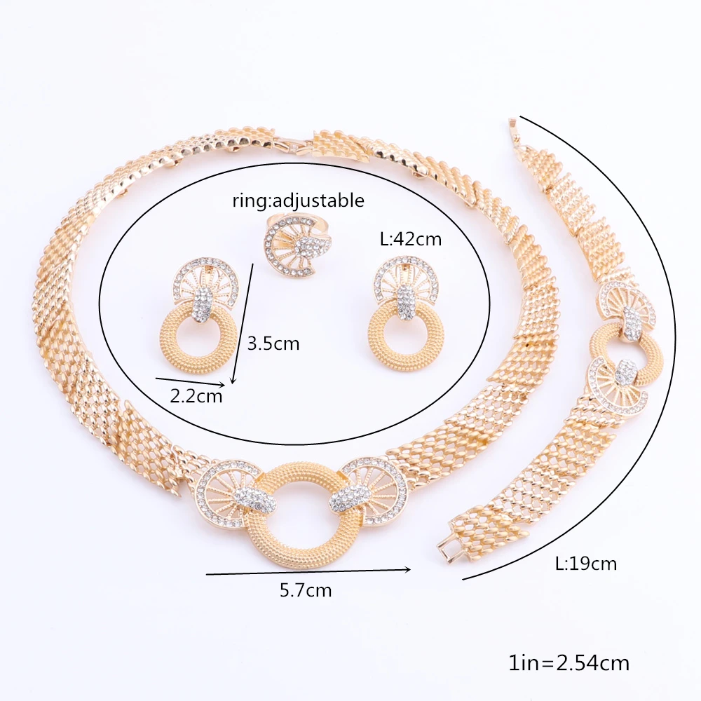 African Jewelry Sets Gold Color Flower Shape Crystal Necklace Earrings Sets Fashion Wedding Elegant Costume Jewelry Set