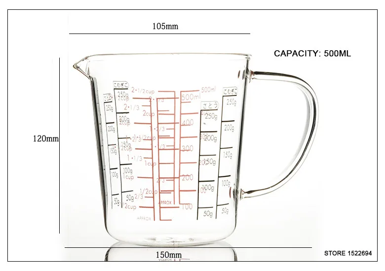 Премиум 500 мл стеклянная мерная чашка прозрачная ореховая молочная чашка с измерениями модный дизайн