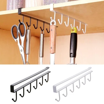 

Black/White Iron 6 Hooks Kitchen Supplies Bathroom Organizer Storage Shelf Hanging Hook For Towel Chest Cup Drainer Holder