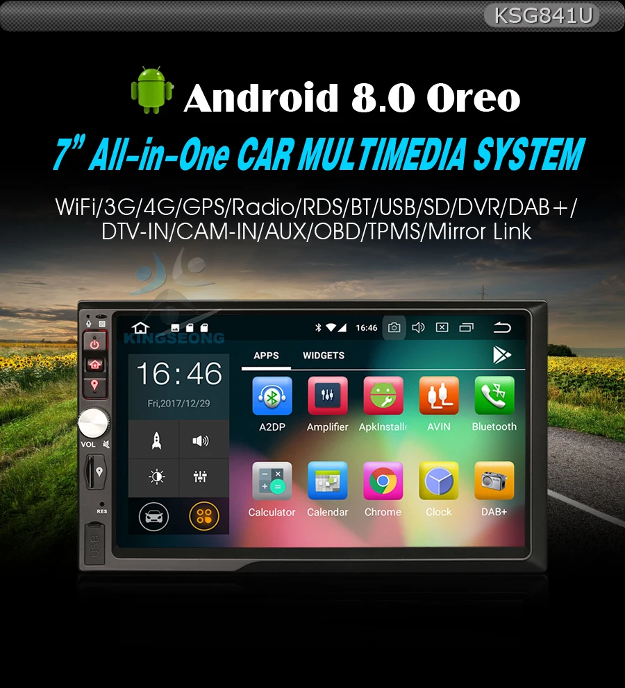 Cheap 7" HD Double Din Android 8.0 Autoradio Car Stereo GPS Satnav WiFi 4G TPMS DAB+ DVR DTV-IN OBD2 Radio BT USB SD Bluetooth SatNav 0