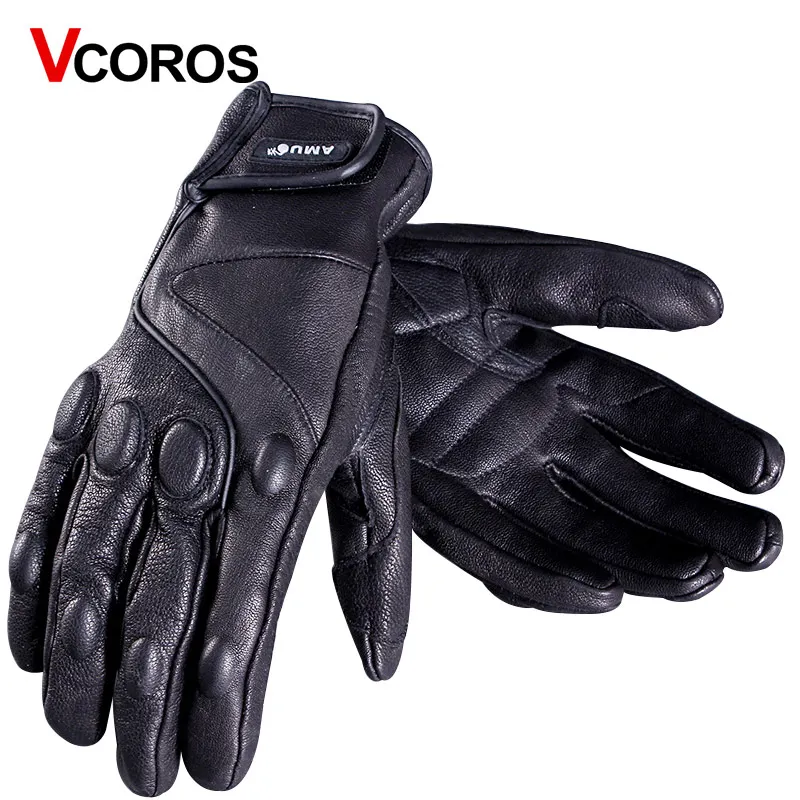 AMU-G78 перчатки в стиле ретро из натуральной кожи для мотоциклистов, защитные ветрозащитные противохолодные перчатки для электровелосипедов, мотоперчатки для гоночных гонок, Размеры M, L, XL - Цвет: Black