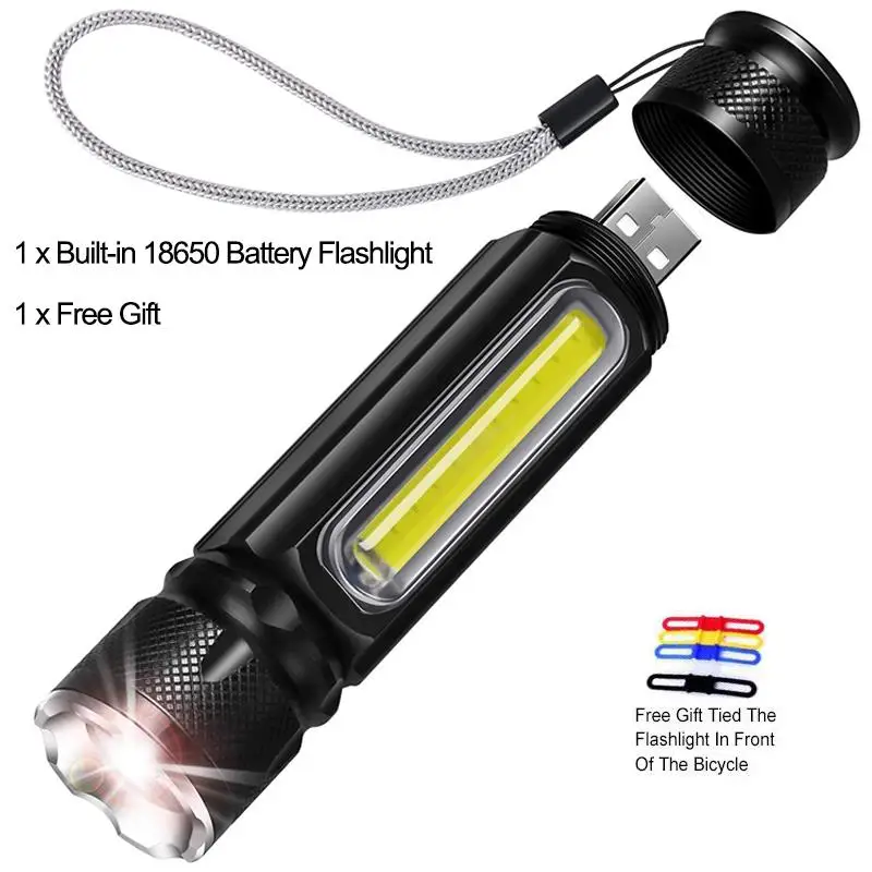 Multifunctional LED Flashlight USB Rechargeable battery Powerful T6 torch Side COB Light linterna tail magnet Work Light personalized flashlights Flashlights