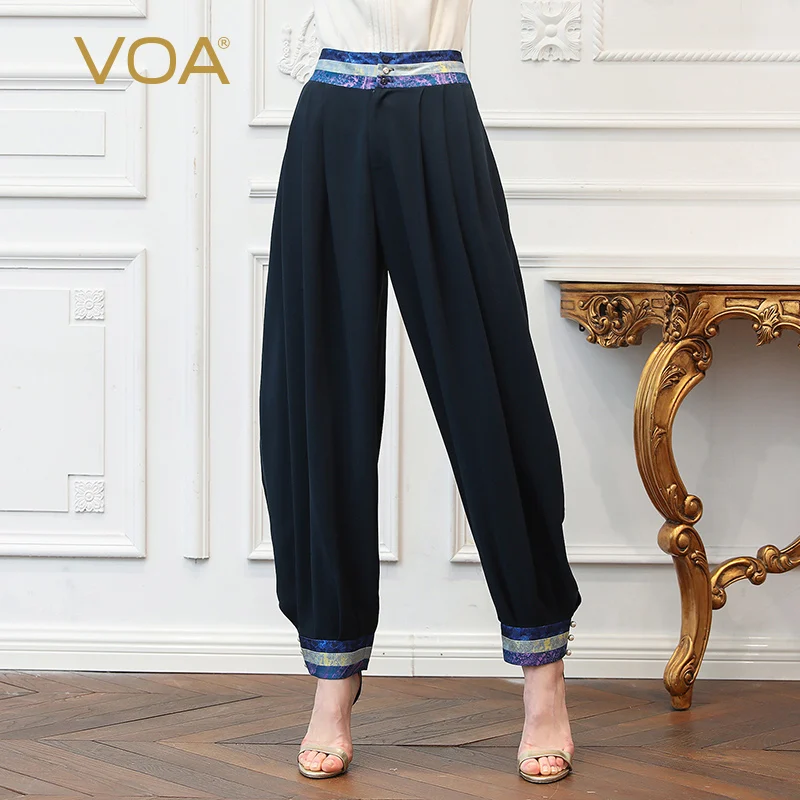 VOA Heavy Silk Harem Pants Women Plus Size 5XL Loose Bloomers Pearl