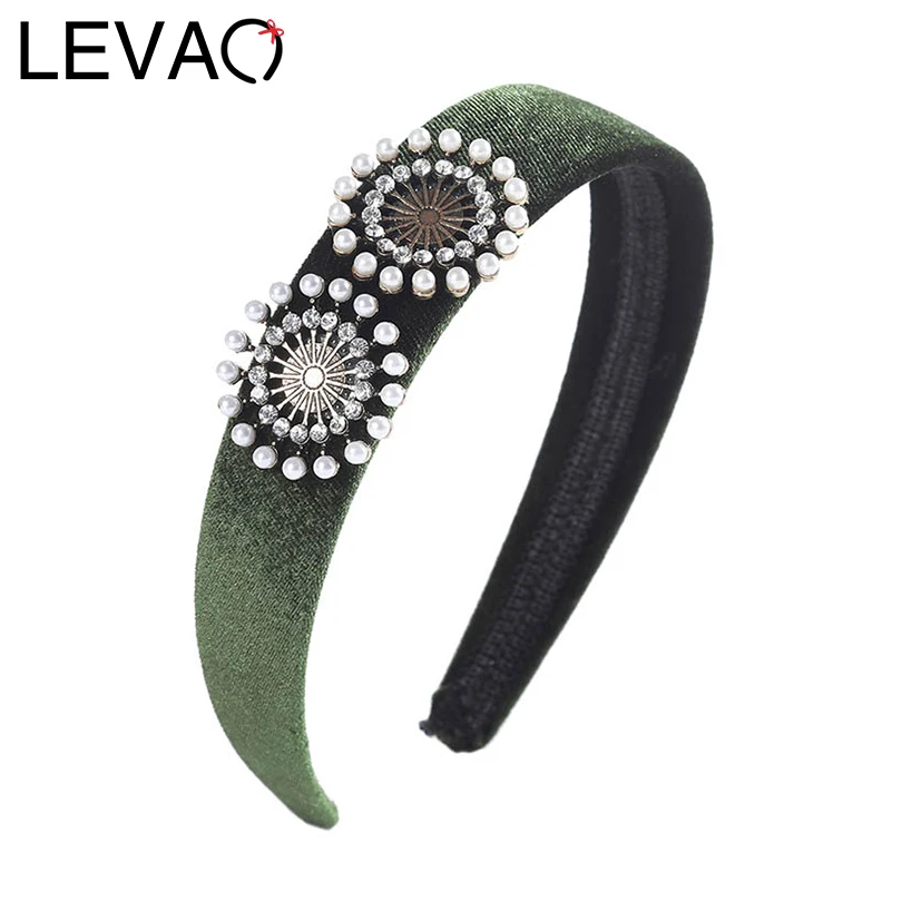 

LEVAO Pearl Rhinestone Headband Fashion Hairband Western Bezel Turban Elegant Women Girls Hair Accessories Narrow Side Hair Hoop