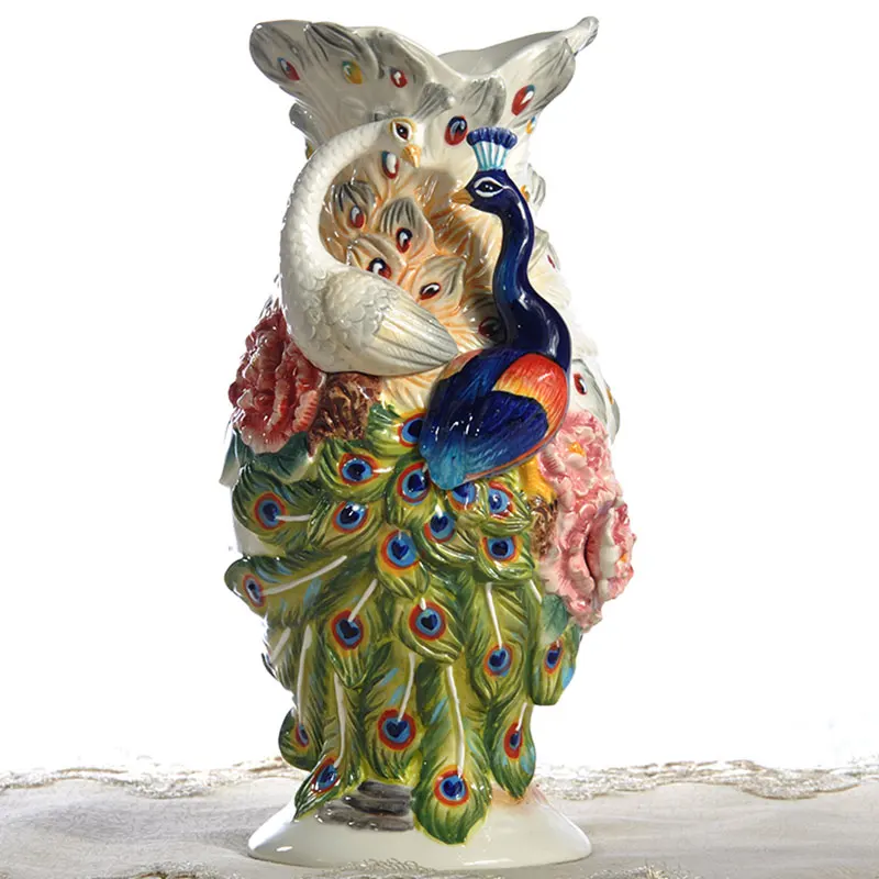 

ceramic creative Peacock rose flowers vase pot home decor crafts room wedding decorations handicraft porcelain figurines