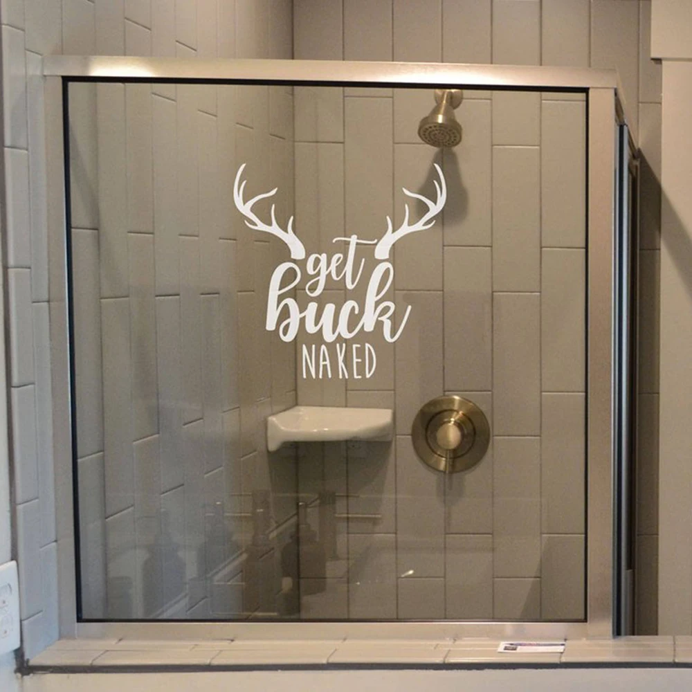 Get Buck Naked Bathroom Wall Glass Decal Bathroom Shower Get Naked Deer Quote Wall Sticker Washing Room Vinyl Home Decor (3)