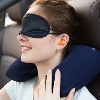 

New U neck pillow travel pillow Flight Car Pillow Inflatable pillow Neck U Rest Air Cushion+ Eye Mask + Earbuds 17