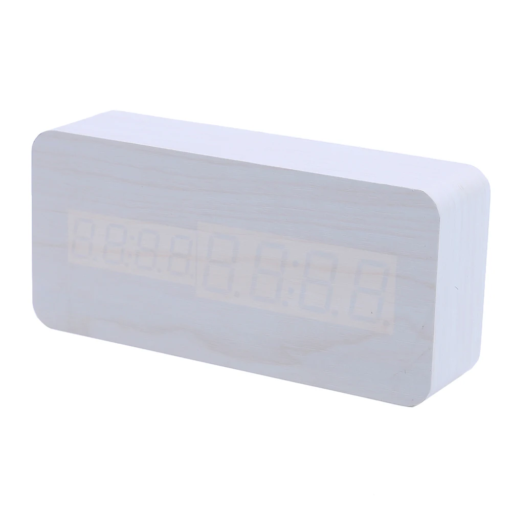 Многоцветный звуковой контроль деревянный квадратный светодиодный Будильник Настольный цифровой термометр дерево USB/AAA отображение даты