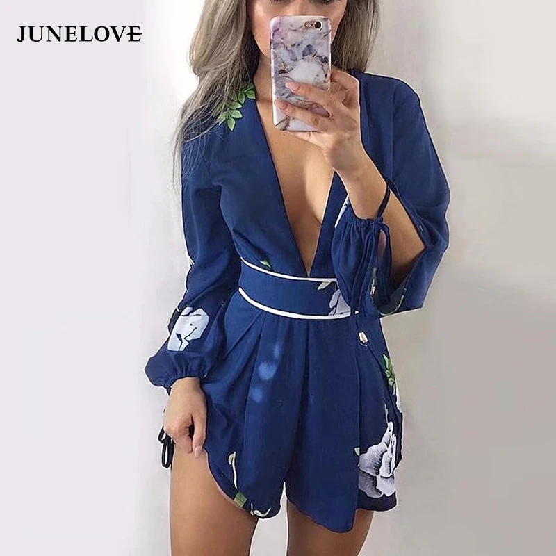 JuneLove 2018 летние каникулы Сексуальная v-образным вырезом женские комбинезоны