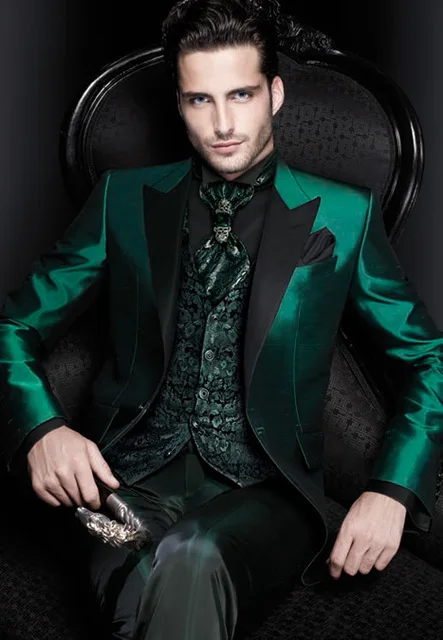 Новое поступление итальянских зеленых мужских костюмов, атласный приталенный деловой костюм жениха для выпускного вечера, смокинг, мужской пиджак из 3 предметов, пиджак+ брюки+ жилет