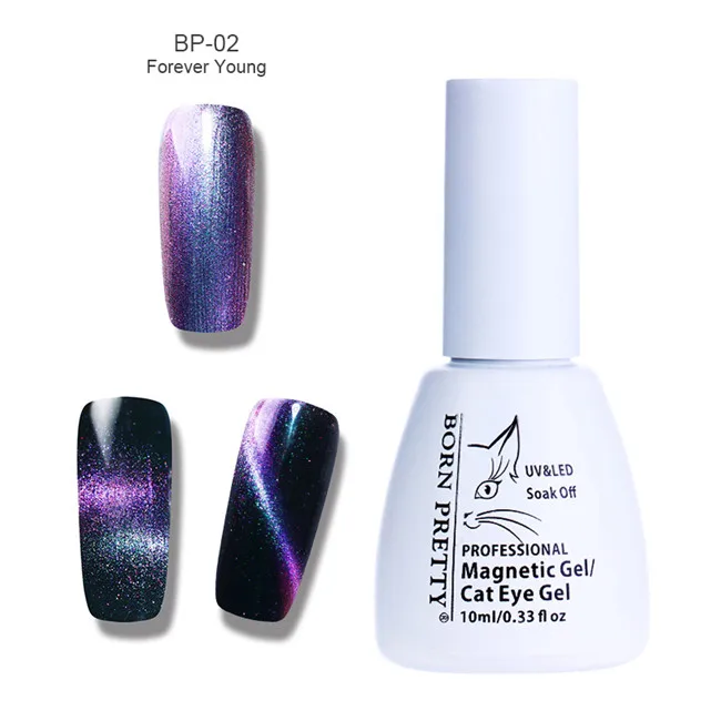10ml 2 BORN PRETTY 1 бутылка голографический Хамелеон Гель для ногтей магнитный эффект кошачьих глаз гель замачиваемый УФ-гель черная основа необходимый маникюр - Цвет: 10ml 2