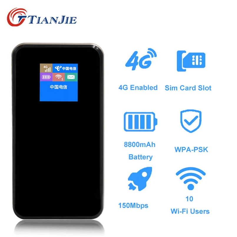 TIANJIE разблокированный 150 Мбит/с портативный внешний аккумулятор Mifi 4G LTE Wifi роутер