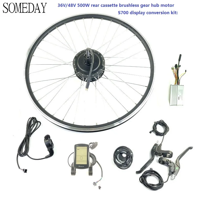

Ebike conversion kit36v/ 48v500w rear cassette brushless gear hub motor with JN 36V/48V 22A controller OMT-M3 /S700 display