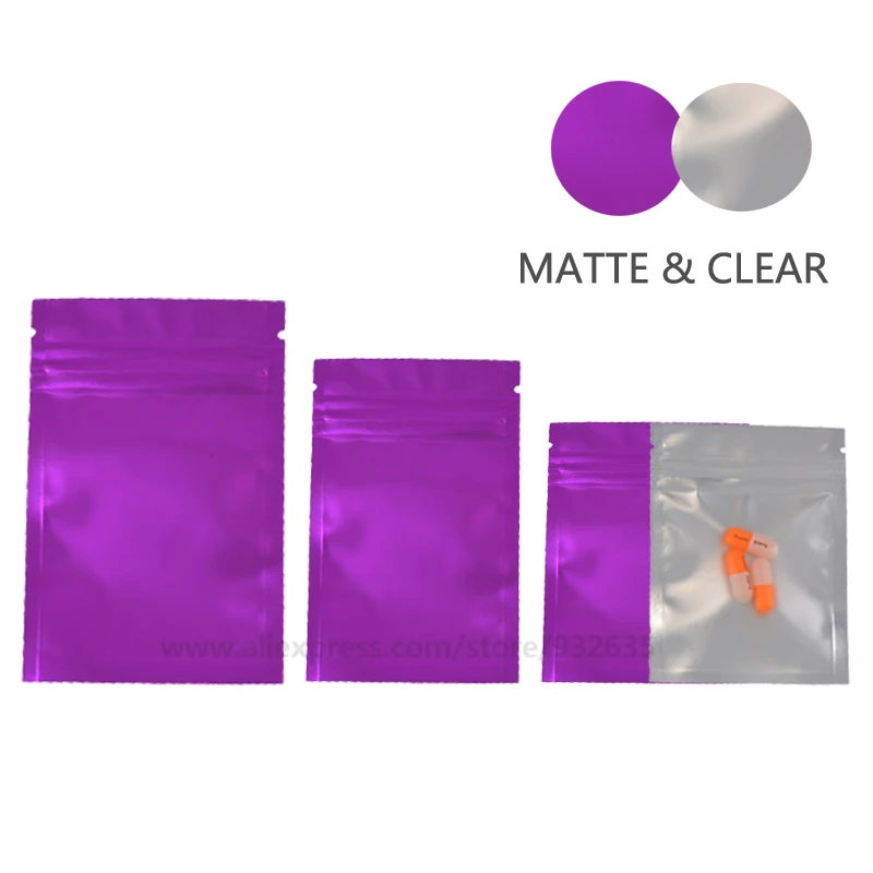 Matte Purple Bag One Side Clear Zip Lock Foil Small Pouch Gift Candy