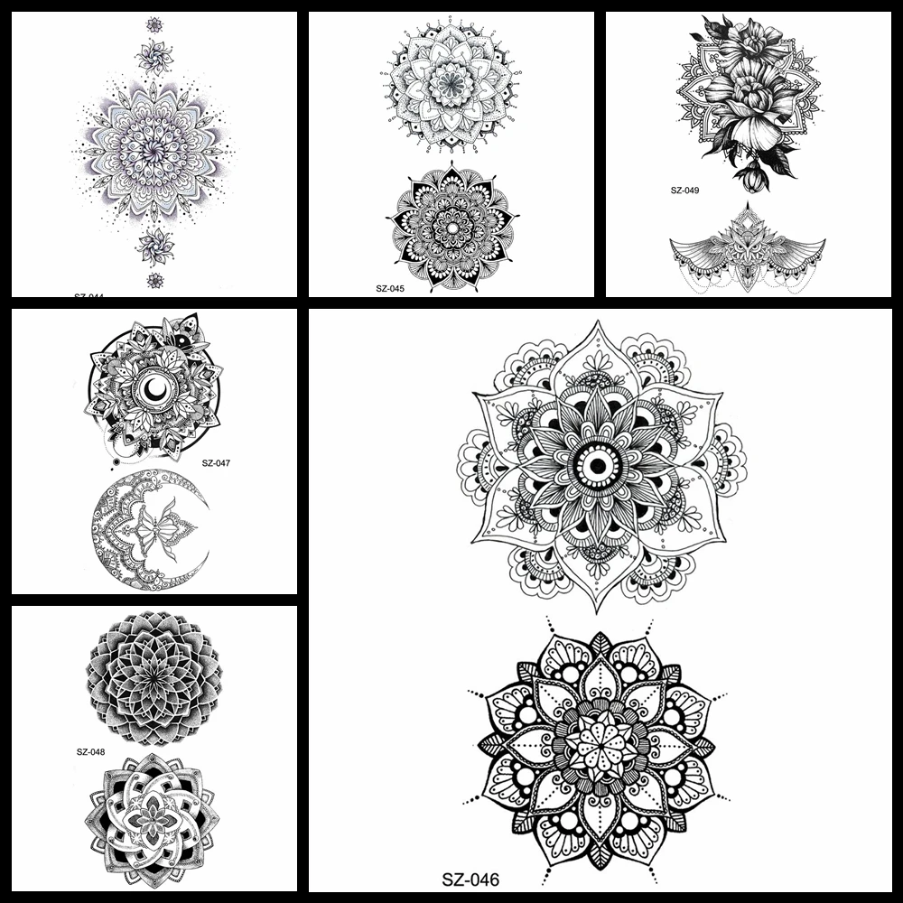 

YURAN Henna Flower Temporary Tattoo Women Arm Chains Fake Tatoos Girls Fashion Mandala Flora Water Transfer Tattoo Self Adhesive