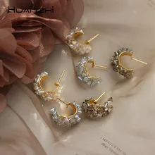 HUANZHI, полупрозрачные трендовые Кристальные осколки, с форма, элегантные серьги-кольца для женщин и девушек, подарок на свадьбу, ювелирные изделия