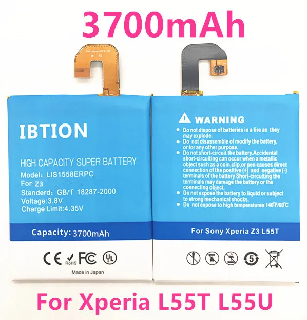 Батареи IBTION для телефона высокой емкости 3700 мАч LIS1558ERPC Sony Z3 Аккумулятор Xperia L55T L55U