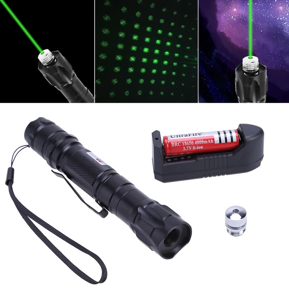 

Professional Metal Laser Pointer Kit Set Powerful Green Light Pen Lazer Beam 1000-8000m w/ Battery Charger for Outdoor Teaching