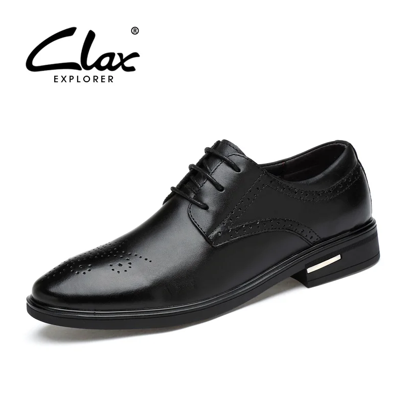 CLAX Men's Pointed Toe Dress Shoes Sping Autumn Genuine Leather Black Formal Shoe Brogue Dress Wedding Footwear Male Social Shoe цена CLAX Men's Pointed Toe Dress Shoes Sping Autumn Genuine Leather Black Formal Shoe Brogue Dress Wedding Footwear Male Social Shoe цены онлайн