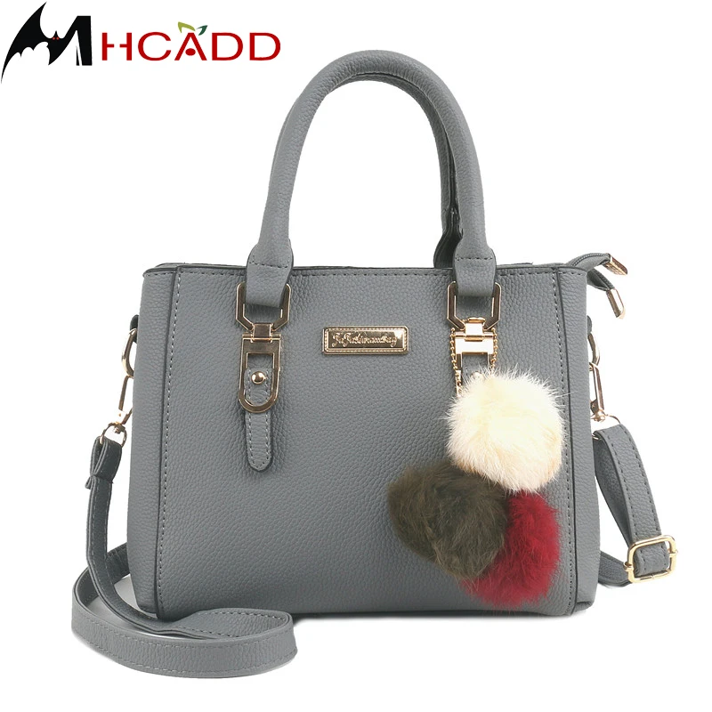 

MHCADD Fashion Women Hairball Ornaments Small Totes Leather Handbag Party Purse Ladies Black Messenger Crossbody Shoulder Bags