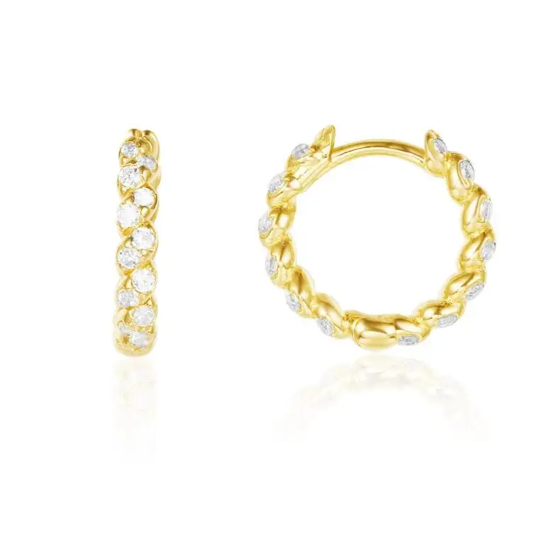 

[MeiBaPJ] With Brand Logos Real Silver Yellow Gold Color SOLEIL Small Hoop Earrings AAA Zircon Stones Women Jewelry