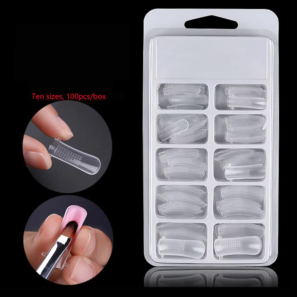 

100Pcs Quick Building Fake Nail Tips French Style Full Cover False Model Dual Finger Extension for UV Nail Art Tips Model
