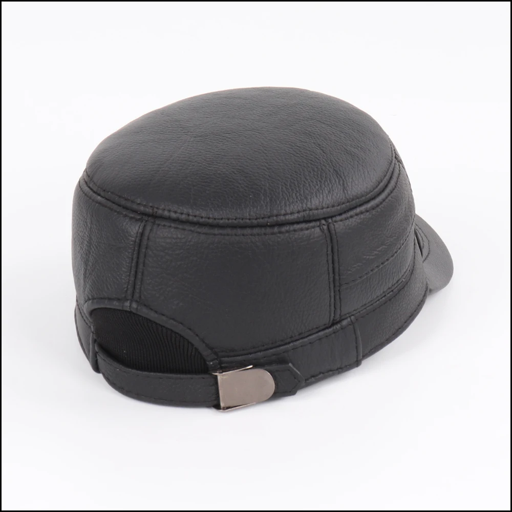 New Outdoor Men Real Sheepskin Leather Flat Caps Man Warm Real Natural Sheep Leather Military Hats Fall Winter Real Leather Hat