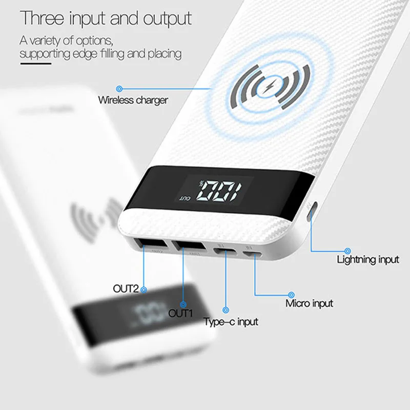 TOTU 10000mah QI Wireless Charger Power Bank For iPhone X 8 Plus LED Display Dual USB External Battery Powerbank For Samsung S8