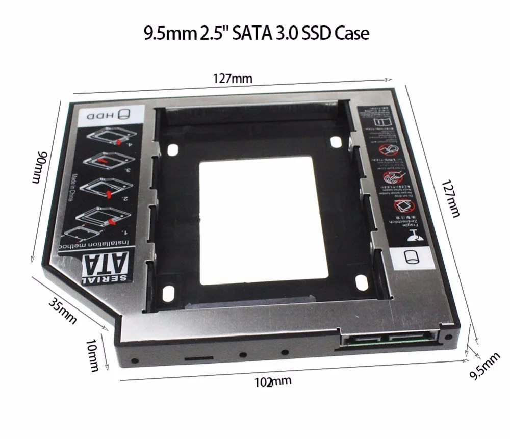 10 шт. 2018 SATA 2nd HDD Caddy 9,5 мм для 9 мм 9,5 мм случае SSD жесткий диск диск Bay для Тетрадь странно Optibay CD-Rom