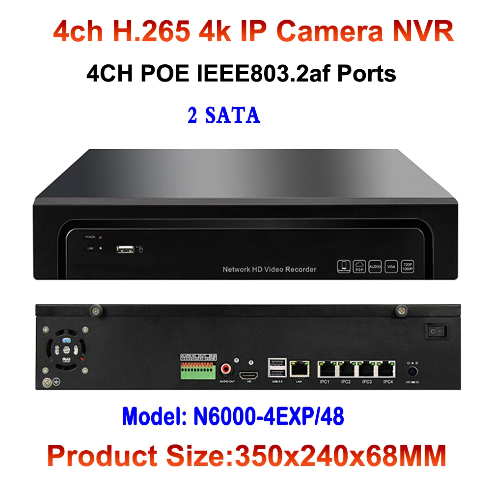 

H.265 4CH POE NVR HDMI Onvif P2P Motion Detection For 12MP/8MP/5MP/3MP/1080P/720P IP POE Camera Video Network Recorder