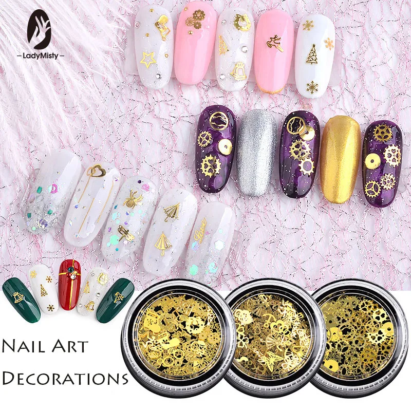 

Christmas Nail Decoration Accessories 3D Gold Sequins Box Mix Design Ring Bell Elk Snowflake Daily Gear Metal Flakes Glitter