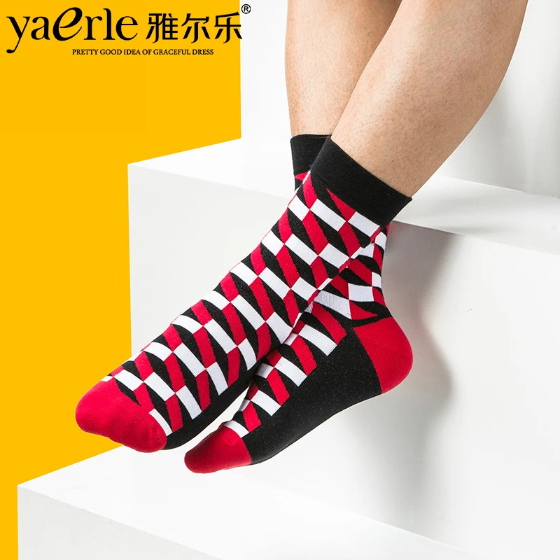 

3 Pairs Square Socks Men Thick Combed Cotton Crew Breathable Soft Winter Autumn Keep Warm Male Fashion Contrast Color Socks