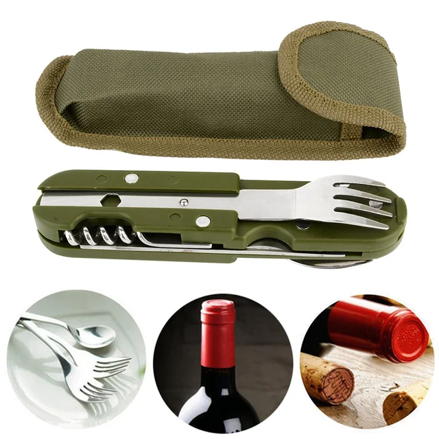 US $4.74 Outdoor Folding Tableware Spoon/Fork Multi Hiking Camping Utensil Reusable Picnic Gear Stainless St