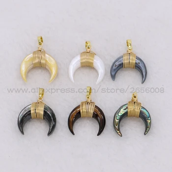 

High quality 8 Pcs shell crescent pendant Charm Bead wire wrap shell charm Pendant for Jewelry mix colors Accessories 1404