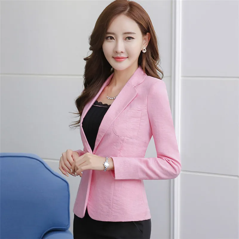 

Women's Jacket Spring New Style Casual Long Sleeve Temperament Slim Office Ms. OL Solid Color Professional Uniform Coat