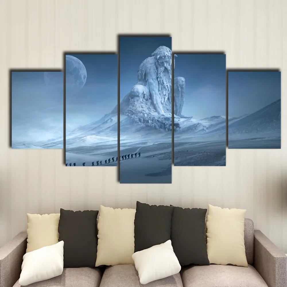 

Free postage 5 HD fantasy Snowman canvas, digital painting, home decoration, living room mural art modular poster.